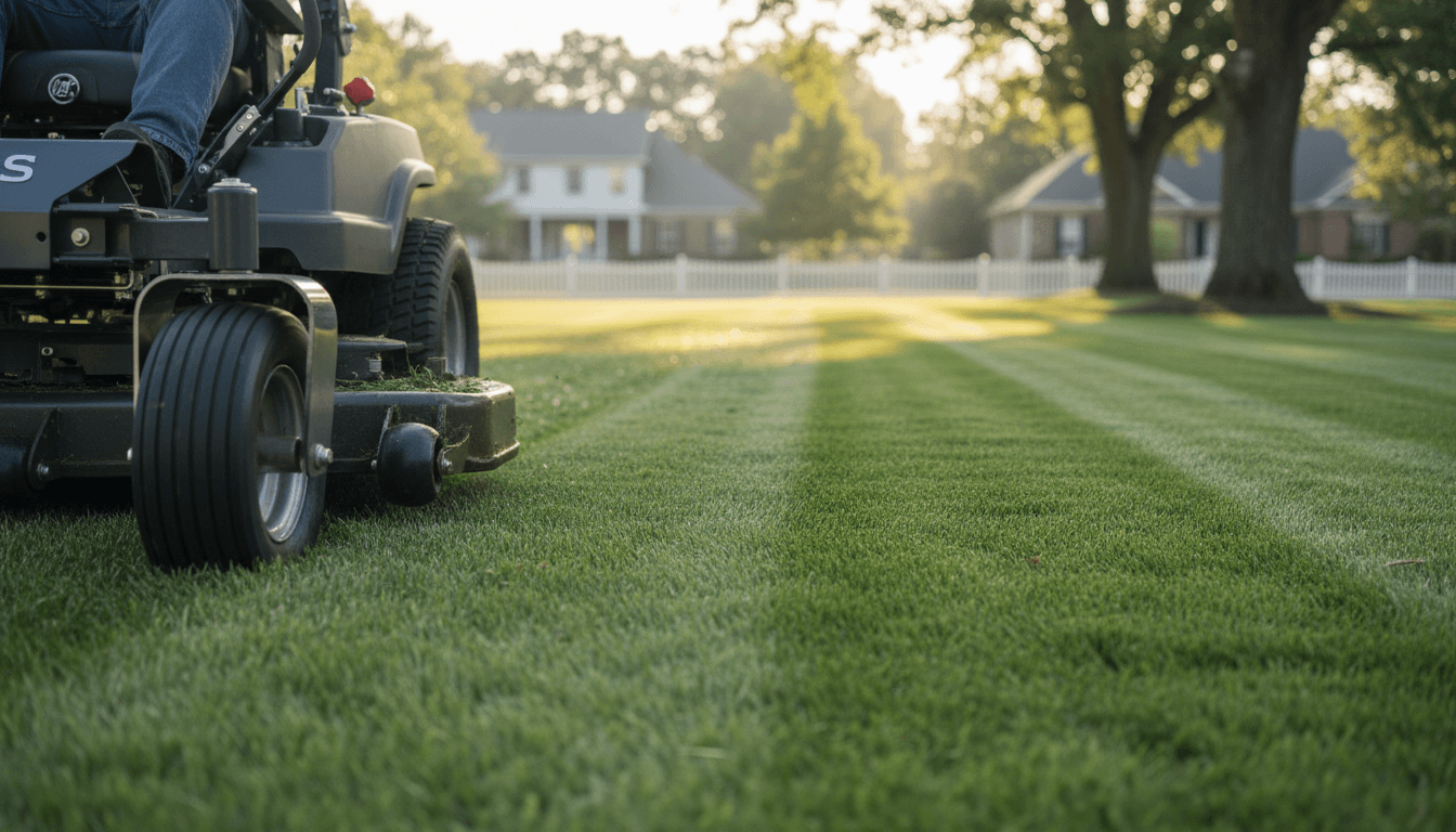 Professional lawn mowing service with clean, even cuts